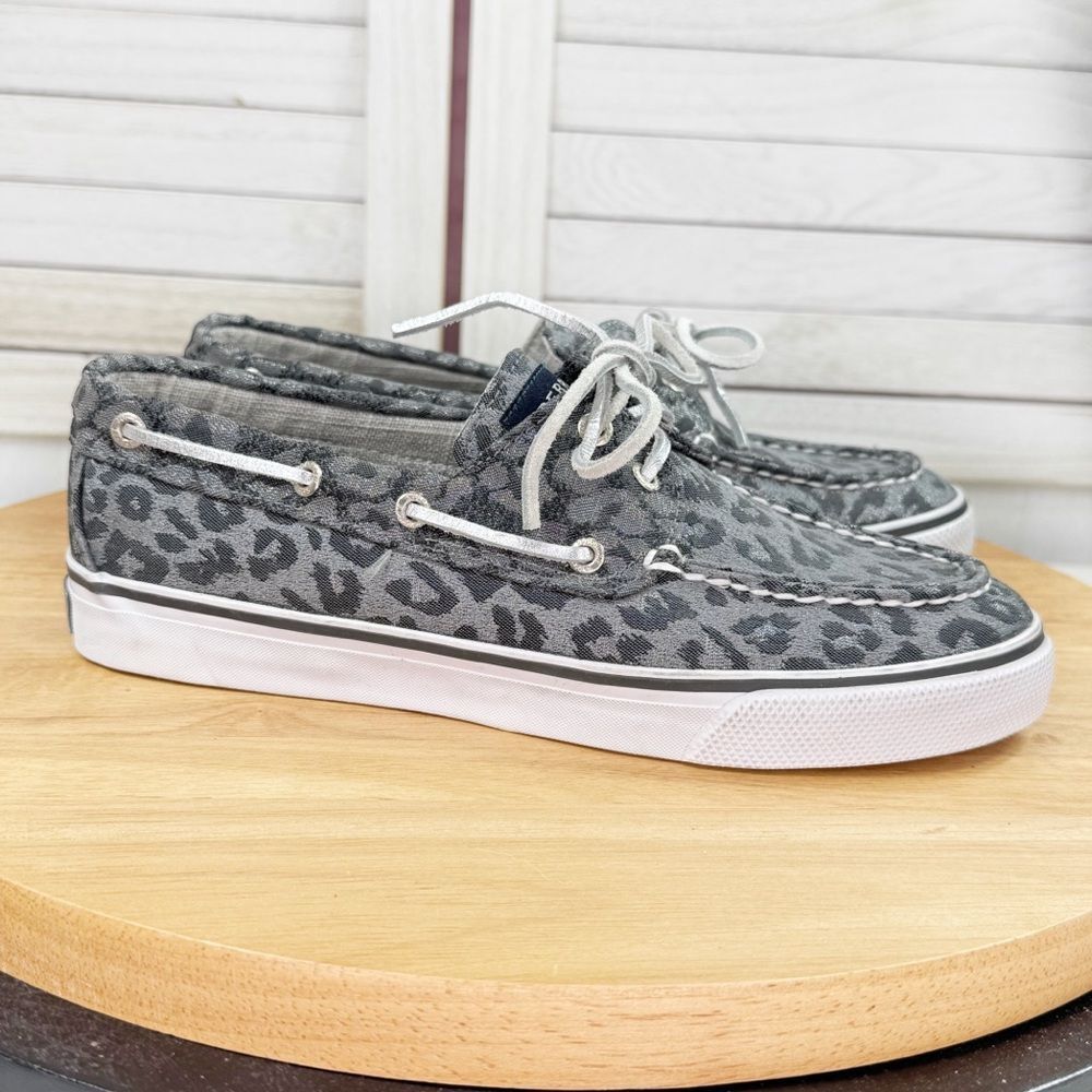 Sperry Topsider Leopard Print Brocade Shimmer Slip On Boat Shoe Loafer Grey 6.5